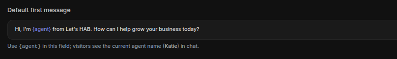 Chat Settings — set the default first message greeting customers see when they start a chat.
